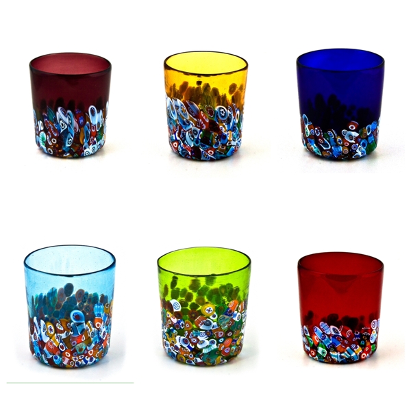Набор стаканов 6 шт разных цветов с мурринами из Муранского стекла 
